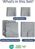 Extra Deep Pocket Split King Sheets - 5 Piece Breathable & Cooling Bed Sheets - Hotel Luxury Bed Sheet Set - Soft, Wrinkle Free & Comfy - Easily Fits Extra Deep Mattresses - Steel Blue Sheets Set