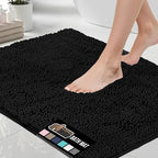 GORILLA GRIP Bath Rug Mat 30x20, Thick Soft Absorbent Chenille, Quick Dry Microfiber Mats, Rubber Backing Washable Shower Floor Rugs, US Designed Bathroom Bathmat Home Decor Accessories, Black