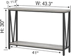 FOLUBAN Industrial Sofa Console Table, Rustic Wood and Metal Entryway Hallway Table for Living Room Entrance, 43.3 Inch Light Grey