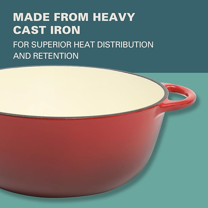 Gibson Home Addlestone 2.65 Quart Round Enamel Cast Iron Dutch Oven Pot With Lid & Dual Handles - Gradient Red