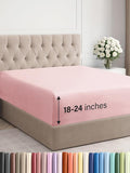 Extra Deep Cal King Fitted Sheet - Hotel Luxury Single Fitted Sheet Only - Easily Fits 18 inch to 24 inch Mattress - Ultra Soft, Wrinkle Free with Extra Deep Pockets - Breathable & Comfy - Baby Pink