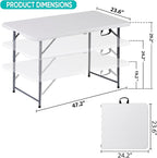 4 FT Folding Table, Fold in Half, Height Adjustable Heavy Duty Portable Plastic Table w/Handle for Picnic Party Camping Dining Indoor Outdoor, Lightweight White