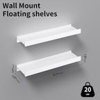 Floating Shelves for Wall, Wall Mounted Shelves with Lip for Storage, Metal Display Shelves for Home Decor, Kitchen/Living Room/Bedroom/Bathroom Shelf, White 16 inch 2 Pack