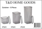 T&D HOME GOODS Storage Jars with Lid, Airtight, Set of 12 Storage Containers, BPA-Free, Storage Container for Cereal, Flour, Kitchen, Practical Organiser Kitchen, (12, 3 Square diff size)