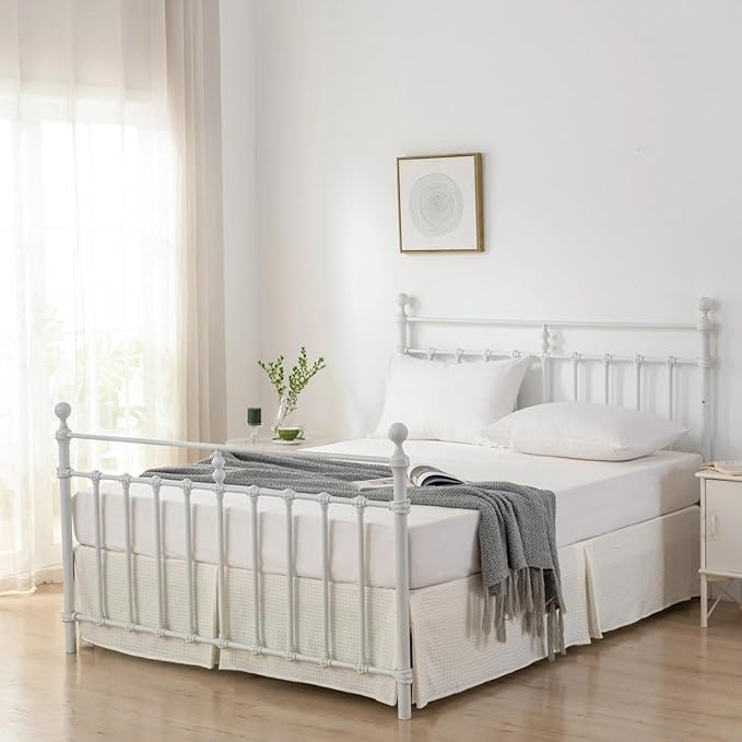 Twin Bed Skirt - Twin Size Bed Skirts 16 Inch Drop with Split Corners, Ivory Pleated Waffle Weave Bed Skirt, Tailored Dust Easy Fit, Machine Washable (16" Twin)
