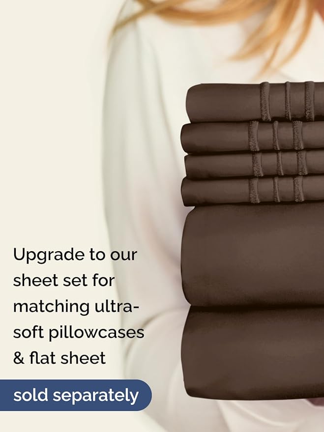 Extra Deep Twin Fitted Sheet - Hotel Luxury Single Fitted Sheet Only - Easily Fits 18 inch to 24 inch Mattress - Ultra Soft, Wrinkle Free w/Extra Deep Pockets - Easy-Care, Breathable & Comfy - Brown