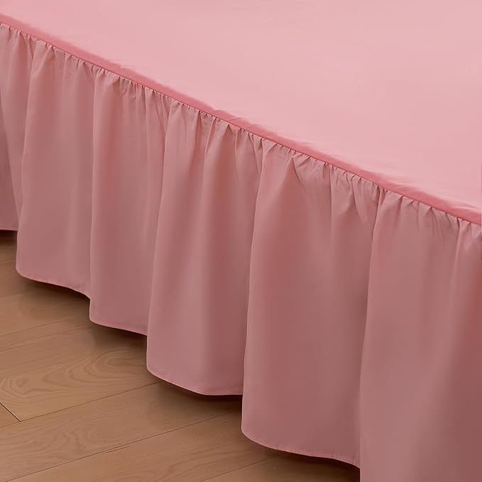 Bed Skirt Queen Size Ruffled Bed Skirts with Split Corners, 16 Inch Drop Dust Ruffle Bed Skirt with Platform,16 Inch, Peach, Queen Size