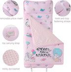 beeweed Toddler Nap Mat, Rollup Design Kid Sleeping Mat with Removable Pillow & Minky Blanket, Toddler Sleeping Bag for Daycare Preschool Travel Camping