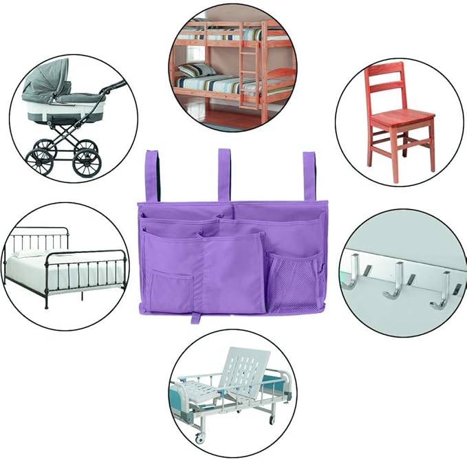 Sugaroom Purple Bedside Storage and Organizer - Hanging Caddy for Bed Rails, Bunk Beds, Dorm Rooms and More
