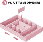 Marbrasse Expandable Desk Drawer Organizer, Clear Plastic Drawer Organizer Tray with 10 Adjustable Compartments, Desk Organizers and Accessories, 5 Drawer Dividers for Office Supplies, Makeup (Pink)