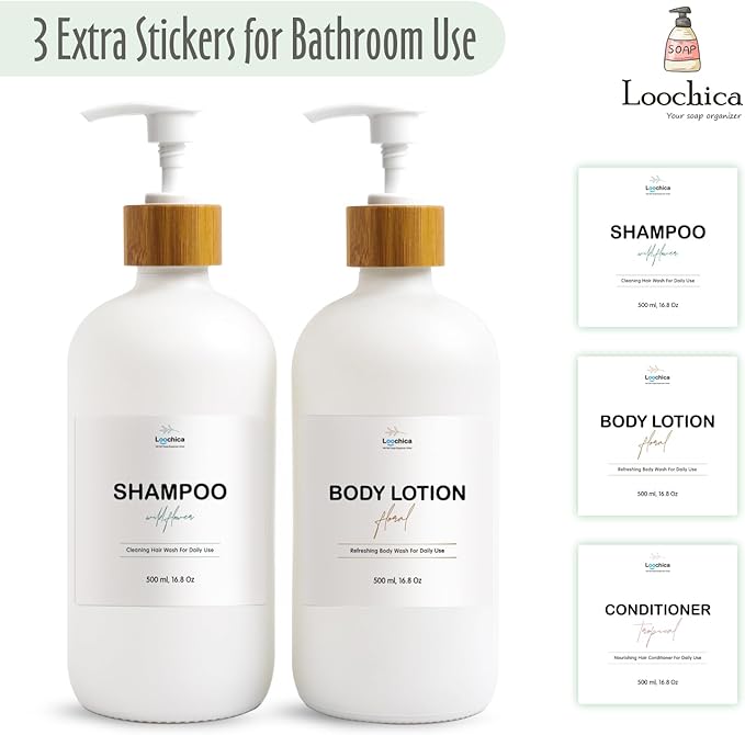 LOOCHICA 2 Pack White Glass Soap Dispenser Set for Kitchen Sink, Hand and Dish Soap, Matte White Finish, Rustic Decor