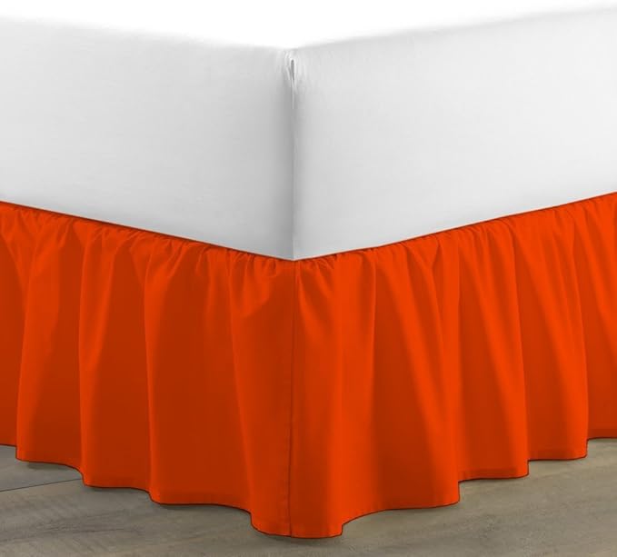 Bed Skirt - Ruffled Bed Skirt (King, Orange) 12 Inch Drop Dust Ruffle with Platform, 100% Cotton 800 Thread Count Fabric - Dust Ruffle Bedskirt for Easy Fitting and Easy Care