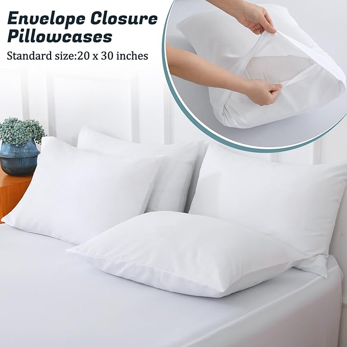 Extra Deep Pocket Full Sheet Set for Air Mattress, 6 Piece Air Bed Sheets Set with 18-24 Inches Depth, Soft & Breathable Inflatable Bed Sheet Set with Flat Sheet, Fitted Sheet and Pillowcases, White