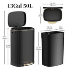 KdbK 13 Gallon Trash Can with Lid, 50L Fingerprint Proof Stainless Steel Kitchen Trash Can with Removable Inner Bucket and Lid Soft Close, Pedal Rubbish Bin for Home Office, Black