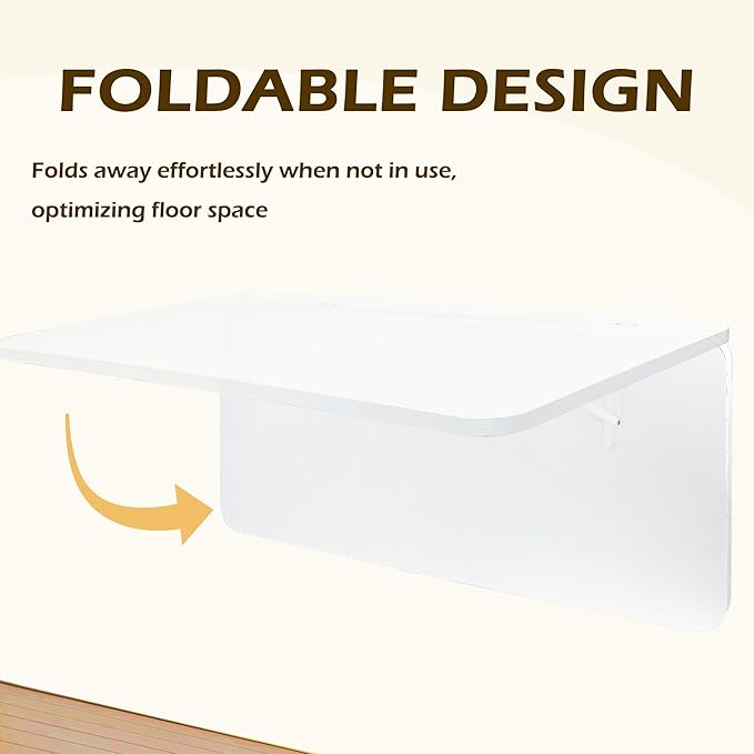 Laundry Folding Table, 40'' x 20'' Wooden Wall Mount Desk, Laundry Table for Folding Clothes, White, 40'' Length