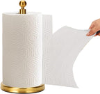 Gold Paper Towel Holder Countertop, Standing Paper Towel Roll Holder for Kitchen Bathroom, with Weighted Base for One-Handed Operation (Stainless Steel Base, Gold)