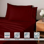XL Twin Sheets Set - Luxury 338 Thread Count 100% Egyptian Cotton Sateen, Twin XL Sheet Set with All Around Elastic for a, Hotel Quality Bedding (Burgundy Solid)