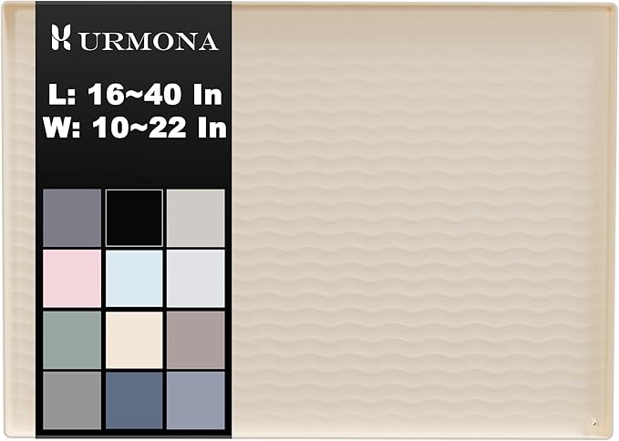 URMONA 19'' x 19'' Waterproof Silicone Under Sink Mat Cabinet and Counter Protector, Shelf Liner for Kitchen and Bathroom, Storage and Organizers, Litter Mat, Pet Cat Puppy Essentials（Light Cream）