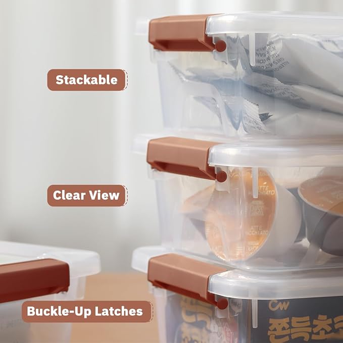 Plastic Storage Containers Clear Craft Storage Bins with Grey Handle,Organizer Box with Durable Lids Stackable Containers for Organizing Craft and Tools (8 Pack-4 Quart Brown)