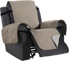 H.VERSAILTEX Reversible Quilted Recliner Covers Water Resistant Furniture Protector for Reclienr Chair with Elastic Straps for Pets Kids Sitting Width Up to 28"(Oversized Recliner, Khaki/Beige)