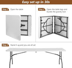 FDW 8FT Folding Table Half Portable Foldable Table Picnic Table for Office Home Camping Party (White, 8 FT)