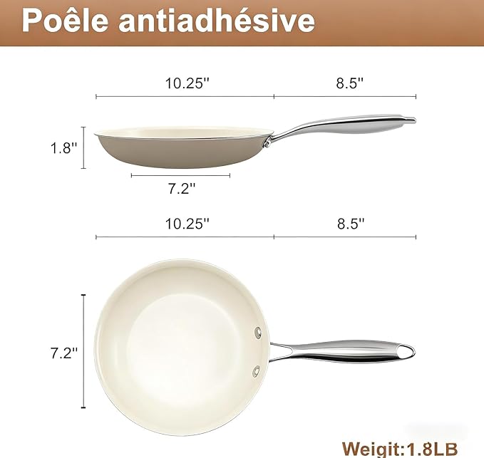 11 Inch Ceramic Nonstick Frying Pan with lid Skillet - PFAS-Free, Non-Toxic, Oven Safe & Induction Ready, Aluminum Cookware with Stainless Steel Handle