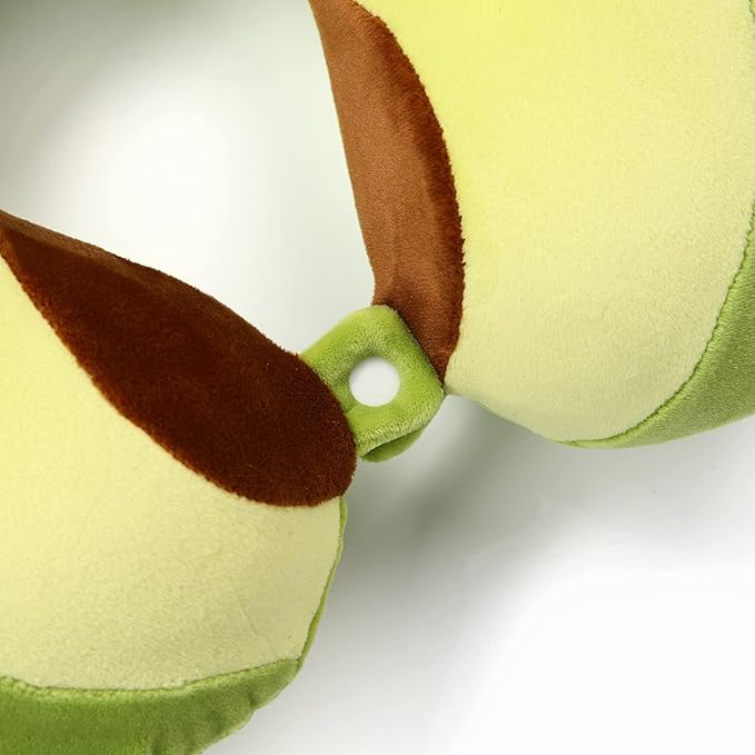 Niuniu Daddy Neck Pillow for Kids Teen Toddlers, Travel Accessories for Airplane, Car, Recline, Neck Chin Head Support, 100% Pure Memory Foam Insert, Cute Plush Travel Pillow Cover Washable - Avocado