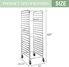 HALLY SINKS & TABLES H Bun Pan Rack 20 Tier with Wheels, Commercial Bakery Racking of Aluminum for Full & Half Sheet - Kitchen, Restaurant, Cafeteria, Pizzeria, Hotel and Home, 26" L x 20" W x 69" H