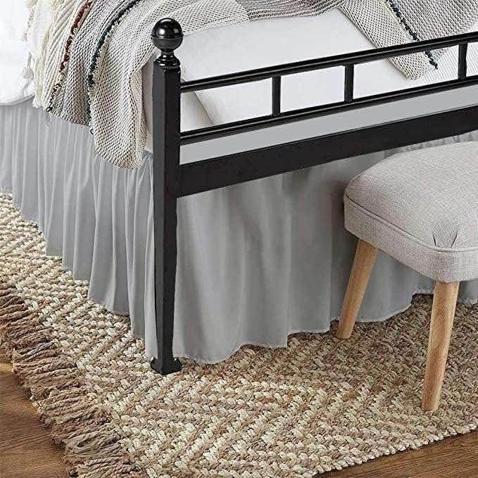 SlumberWell Full Bed Skirt with Split Corners, Soft Microfiber, 24 Inch Drop, Light Grey Solid, Elegant Ruffled Design