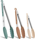 HOTEC Premium Stainless Steel Locking Kitchen Tongs with Silicon Tips, Set of 3-7", 9" and 12" (Neutral Color)