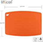 Liflicon Thick Silicone Cutting Board 12.6'' x 9.1'' Juice Grooves Easy Grip Handle Dishwasher Safe-Orange