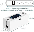 Bamboo Cable Management Box, Large Cord Organizer Box Cable Box to Hide Wires & Power Strips for Desktop Storage Cord Holder for Office Home,No Assembley Required (All White, 1Medium)