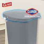 Glad Kitchen Trash Can | Large Plastic Waste Bin with Odor Protection of Lid | Hands Free with Step On Foot Pedal and Garbage Bag Rings, 13 Gallon, Grey