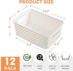 12 Pack Plastic Storage Baskets for Organizing, Storage Baskets for Shelves with Handles, Small Storage Bins with Labels, Organizer Baskets for Cabinet,Closet, Office
