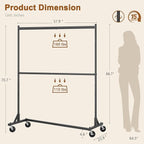Hoctieon Double Rod Z Rack, Rolling Clothes Racks with Z-Base, Adjustable Clothing Rack, Standing Clothes Rack, Metal Clothing Racks for Hanging Clothes, Portable Garment Rack, Black