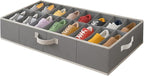 Under Bed Shoe Storage Organizer - TEAR-RESISTANT Heavy Duty 600D Material - Fits All Styles Men's and Women's Shoes, Up to 16 Pairs - Extra-Strong Zipper - Grey - Perfect for College Dorms