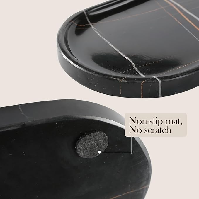 Koville Natural Black Marble Tray, 12"x6" Decorative Tray for Countertop, Catchall for Perfume, Candles, Jewelry Dish