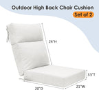 Outdoor High Back Chair Cushion Seat Pads, 44 x 21 Inch Water-Repellent & Fade-Resistant Patio Furniture Cushions with Ties for Adirondack, Rocking Chairs, Linen
