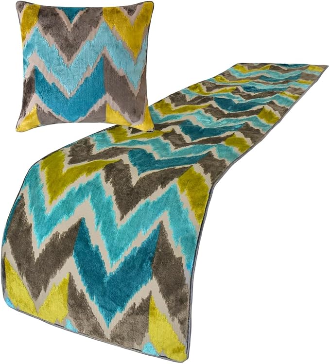 The HomeCentric King/Queen/Twin Blue Decorative Twin 53"x18" Bed Runner Without Pillow Cover, Velvet, Peacock Colors & Ombre Bed Scarf on Velvet Fabric - Plume Palatte