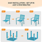 VINGLI 3-Piece Outdoor Bistro Set, Stackable Modern Metal Steel Table and Chairs