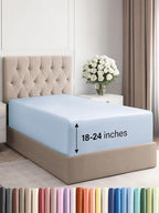 Extra Deep Twin XL Fitted Sheet - Hotel Luxury Single Fitted Sheet Only - Easily Fits 18 inch to 24 inch Mattress - Ultra Soft, Wrinkle & Fade Free w/Extra Deep Pocket - Breathable & Comfy - Sky Blue