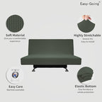 Easy-Going Stretch Futon Slipcover Armless Futon Bed Cover Furniture Protector Without Armrests with Elastic Bottom for Kids, Soft Jacquard Fabric Small Checks (Medium, Olive Green)