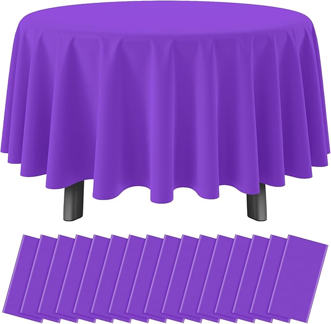 Ragnhild 16 Pack Purple Plastic Tablecloth for Round Tables, Premium Decorative Purple Disposable Table Cloths for Parties, Bulk Round Party Table Cover for Birthday Anniversary Graduation, 84 Inch