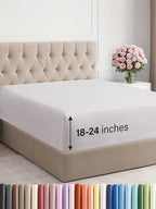 Extra Deep Full Fitted Sheet - Hotel Luxury Single Fitted Sheet Only - Easily Fits 18 inch to 24 inch Mattress - Ultra Soft, Wrinkle & Fade Free w/Extra Deep Pocket - Breathable & Comfy - French Grey