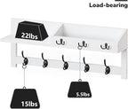 AMBIRD Wall Hooks with Shelf, 26.57 Inch Entryway Wood Coat Hooks for Wall, Coat Rack Wall Mount with 5 Dual Hooks 3 Key Hooks Mail Organizer and Key Rack Holder (White)