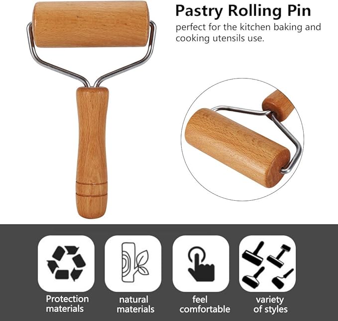 Watris Veiyi Small Rolling Pin, Wooden Dough Roller, Non-Stick Pizza Roller, Dough Baker Roller Set for Home Kitchen Baking Cooking(9.5cm/3.74in)