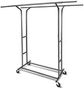 Fishat Black Heavy Duty Double Rod Garment Clothes Rack for Hanging Clothes, Rolling Organizer Commercial Metal with Lockable Wheels Mobile for Coats Dresses