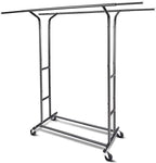 Fishat Black Heavy Duty Double Rod Garment Clothes Rack for Hanging Clothes, Rolling Organizer Commercial Metal with Lockable Wheels Mobile for Coats Dresses