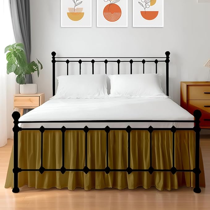 Shreem Linen Ruffled Bed Skirt with Split Corners, Gathered Style, 100% Microfiber, 28-Inch Drop, Dust Ruffle Bedskirt with Platform, Full-XXL, Taupe
