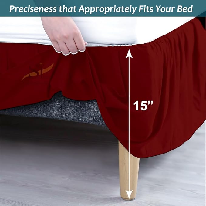 Shreem Linen Ruffled Bed Skirt with Split Corners, Gathered Style, 100% Microfiber, 16-Inch Drop, Dust Ruffle Bedskirt with Platform, Twin-XXL, Burgundy